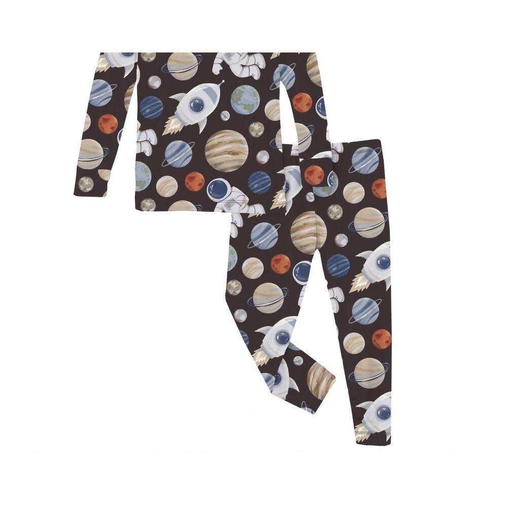 NEW KICKEE boy's long sleeve pajama set in midnight space dream